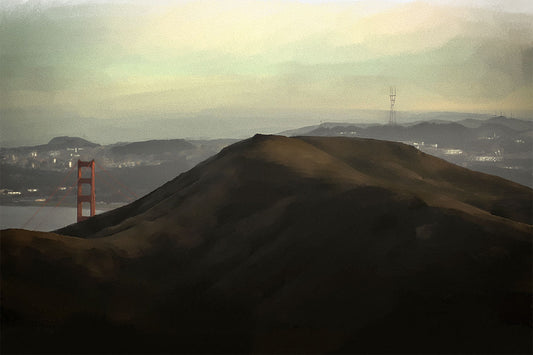Golden Gate from The Headlands - hand rendered digital illustration on canvas